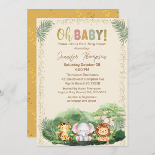 Cute  Safari Animals Nature Beige Baby Shower  Invitation