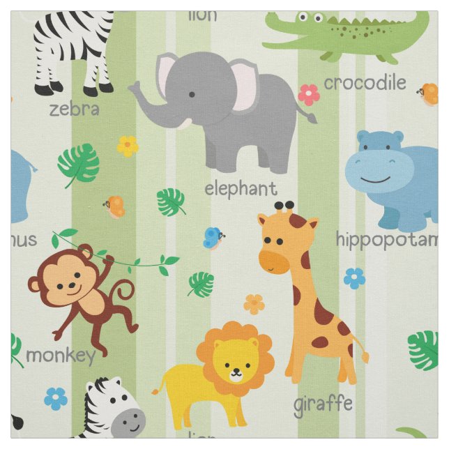 Cute Safari Animals Nursery Fabric (Swatch)