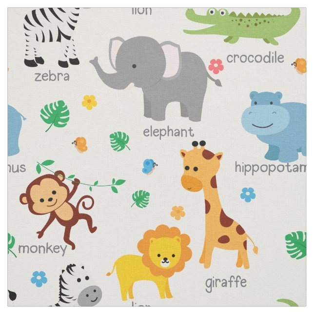 Cute Safari Animals Nursery Fabric (Swatch)