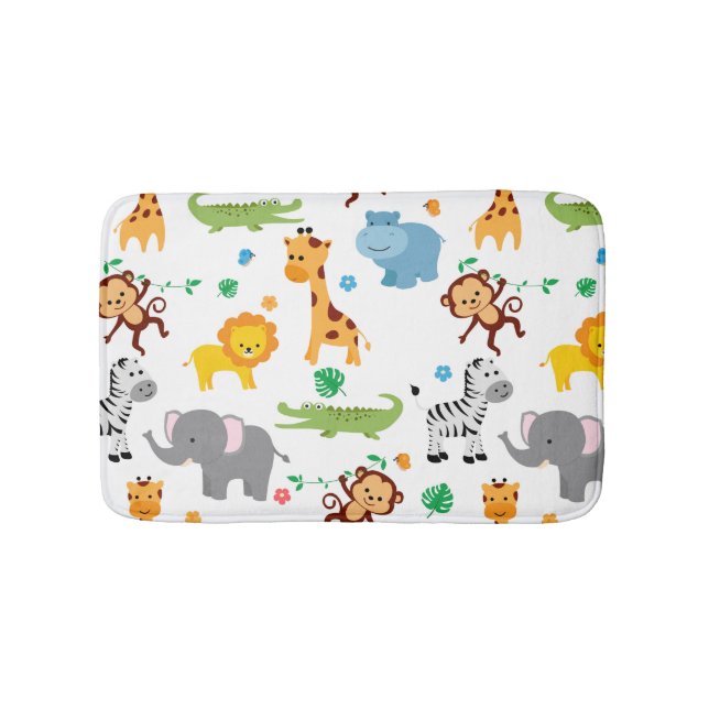 Cute Safari Animals Nursery Pattern Bath Mat (Front)