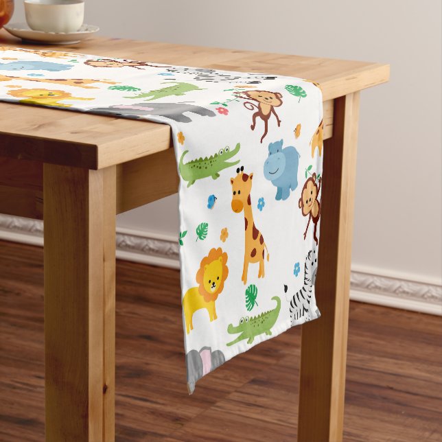 Cute Safari Animals Nursery Pattern Short Table Runner (In Situ)