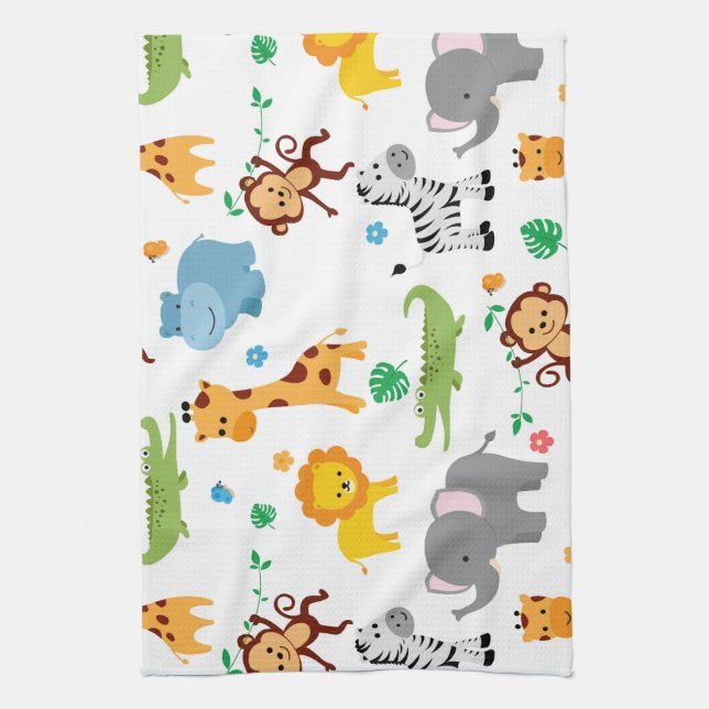 Cute Safari Animals Nursery Pattern Tea Towel (Vertical)