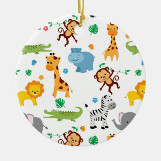 Cute Safari Animals Nursery Pattern Tote Bag Ceramic Ornament