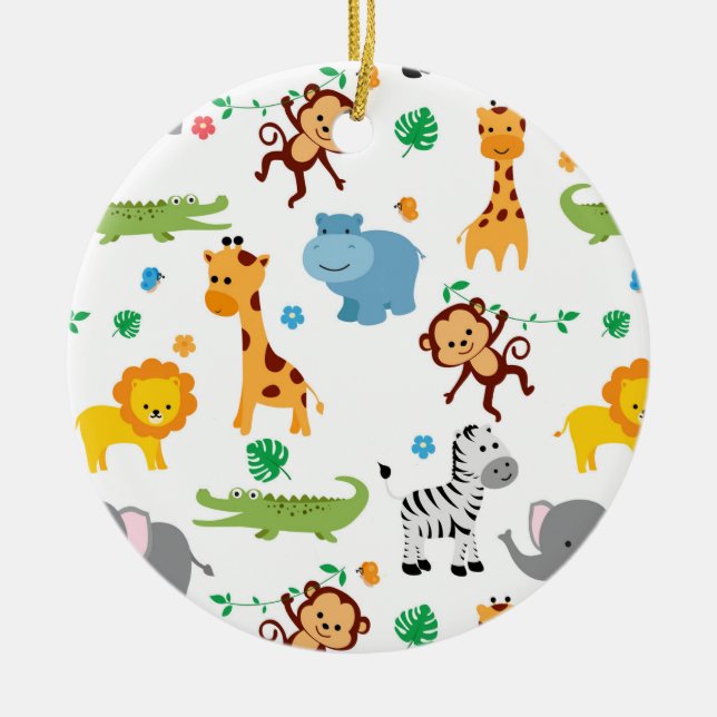 Cute Safari Animals Nursery Pattern Tote Bag Ceramic Ornament (Front)