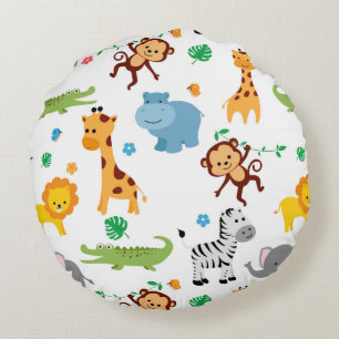 Cute Safari Animals Nursery Pattern Tote Bag Round Cushion