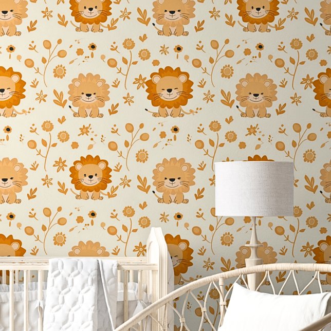 Cute Safari Animals Orange Brown Lions on Cream Wallpaper (Creator Uploaded)