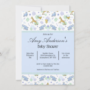 Cute Safari Animals Pattern Baby Shower Invitation