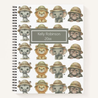 Cute Safari Animals Pattern Name Spiral Notebook