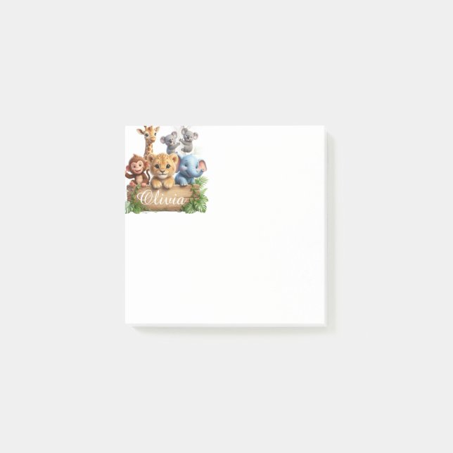 Cute Safari Animals Personalised Sticky Notes (Front)