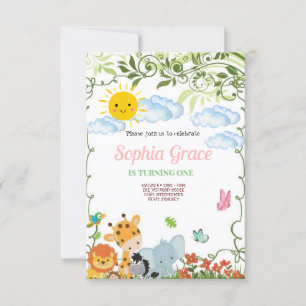 Cute Safari Animals primer cumpleaños Invitation