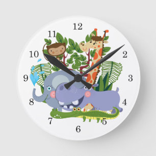Cute Safari Animals Round Clock