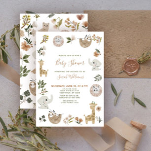 Cute Safari Animals Script Brown Boho Baby Shower Invitation