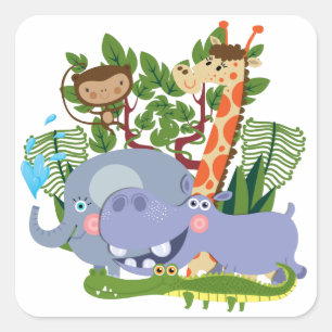 Cute Safari Animals Square Sticker