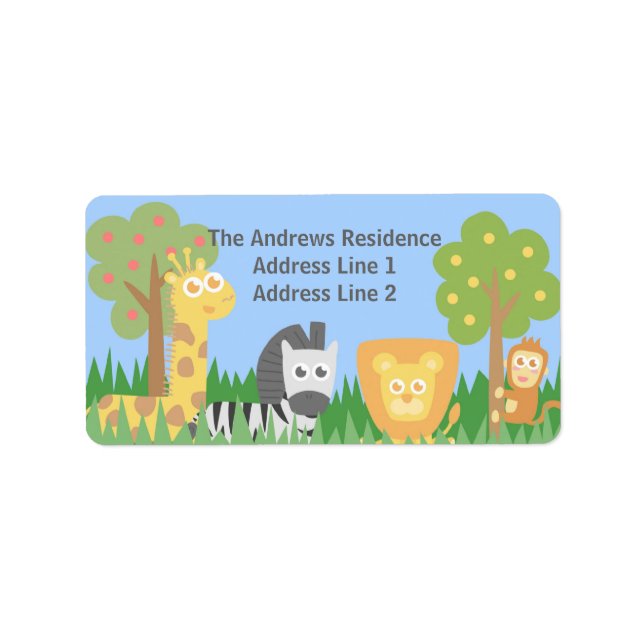 Cute Safari Animals Themed Birthday Party Label (Front)