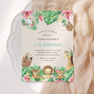 Cute Safari Animals Virtual Birthday Party Invitation