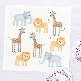 Cute Safari Animals Watercolor Pattern Napkin