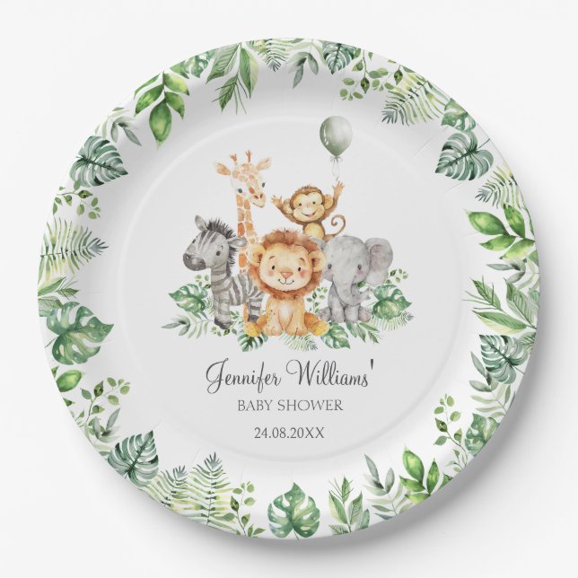 Cute Safari Animals Wild One baby shower Paper Plate (Front)