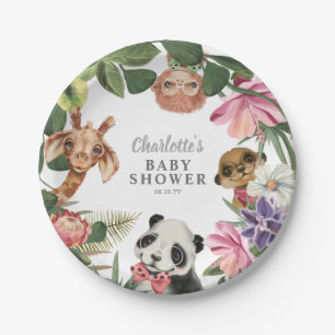 Cute Safari Animals Wild One Boy Baby Shower  Paper Plate