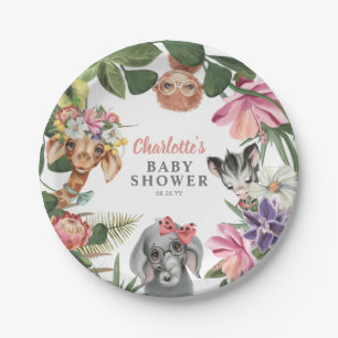 Cute Safari Animals Wild One Girl Baby Shower  Paper Plate