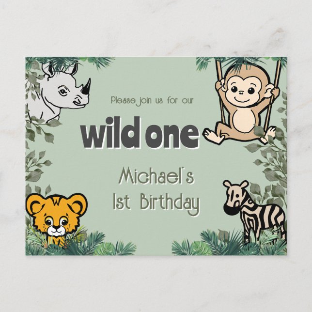 Cute Safari Animals Wild One Postcard (Front)
