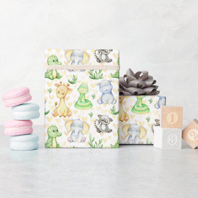 Cute Safari Animals Wrapping Paper Roll (Baby Shower)