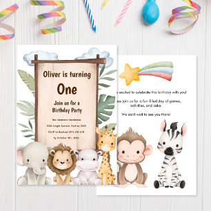 Cute Safari Baby Animals Birthday Invitation 