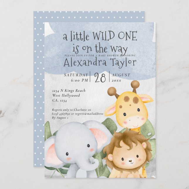 Cute Safari Baby Shower Personalised Invitation (Front/Back)