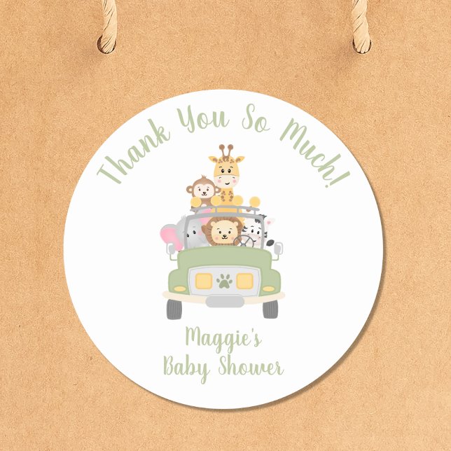 Cute Safari Baby Shower Thank You Classic Round Sticker (Creator Uploaded)
