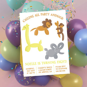Cute Safari Balloon Animals Birthday Party Invitation