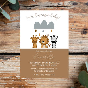 Cute Safari Boho Baby Animals Invitation