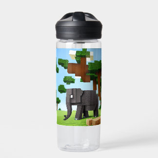 Cute Safari Elephant Pixel Art Water Bottle