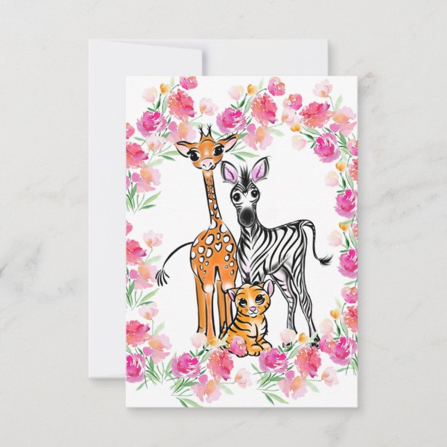 Cute Safari friends giraffe zebra tiger birthday  (Front)