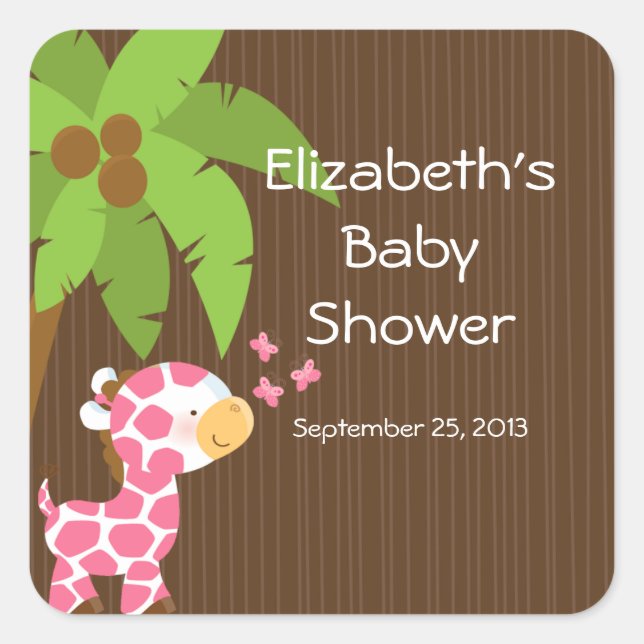 Cute Safari Giraffe Girl Baby Shower Stickers (Front)