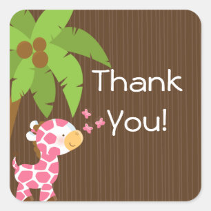 Cute Safari Giraffe Girl Baby Shower Stickers