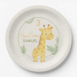 Cute Safari Giraffe Jungle Kids Birthday Party Paper Plate