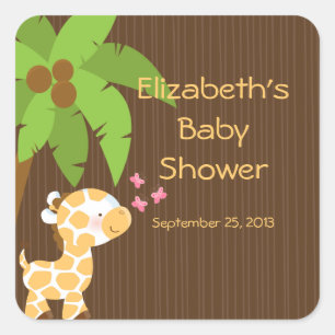 Cute Safari Giraffe Neutral Baby Shower Stickers