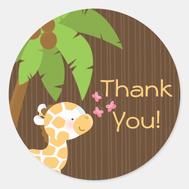 Cute Safari Giraffe Neutral Baby Shower Stickers (Front)