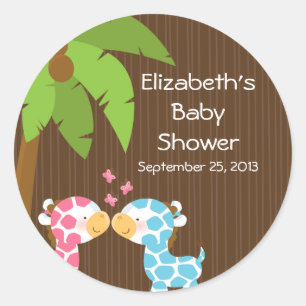 Cute Safari Giraffes Multiple Baby Shower Stickers