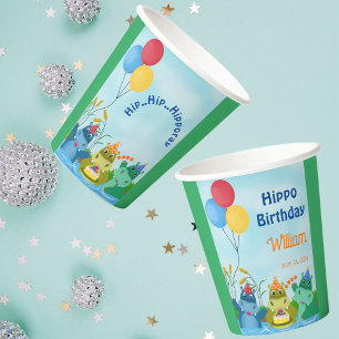 Cute Safari Hippo Birthday  Paper Cups