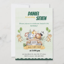 Cute Safari Jungle Animal Birthday Invitation