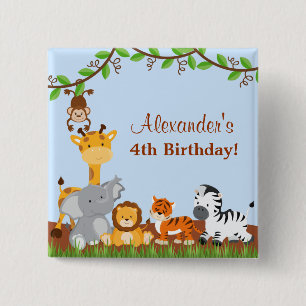 Cute Safari Jungle Animal Boy Birthday Button