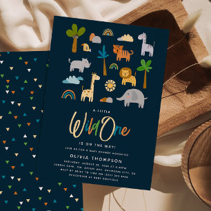 Cute Safari Jungle Animal Wild One Baby Shower Invitation