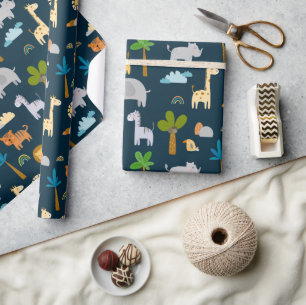 Cute Safari Jungle Animal Wild One Baby Shower Wrapping Paper