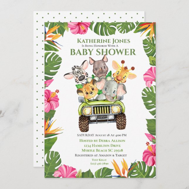 Cute Safari Jungle Animals Baby Shower Invitation (Front/Back)