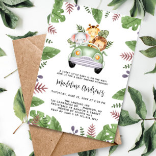 Cute Safari Jungle Animals Baby Shower Invitation