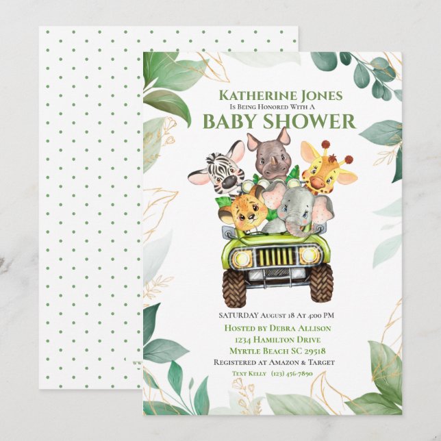 Cute Safari Jungle Animals Baby Shower Invitation (Front/Back)