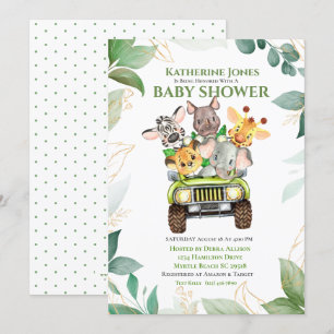 Cute Safari Jungle Animals Baby Shower Invitation