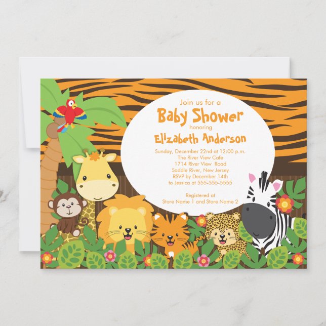 Cute Safari Jungle Animals Baby Shower Invitations (Front)