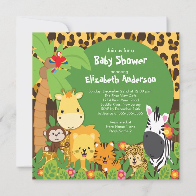 Cute Safari Jungle Animals Baby Shower Invitations (Front)