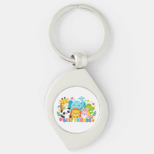 Cute Safari Jungle Animals Best Friends Silver Met Key Ring